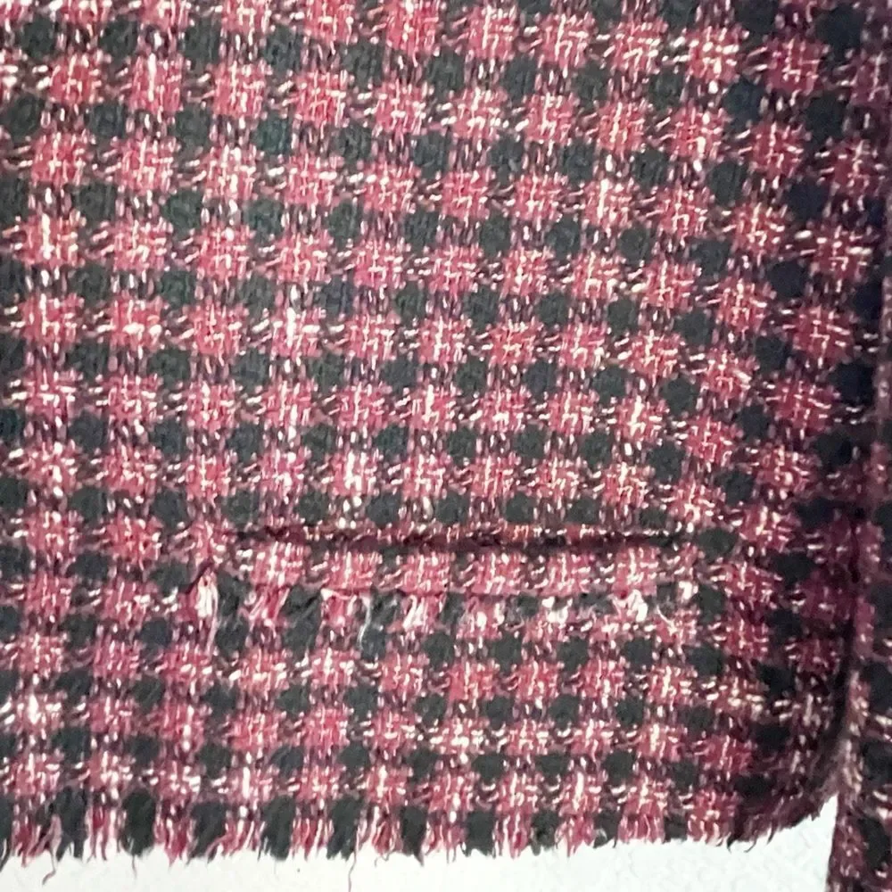 Hugo Boss Johella Modern Tweed Cotton Blend Jacket Burgundy & Black crop blazer - Picture 5 of 8
